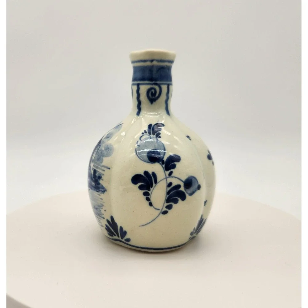 Vintage Delft Holland Miniature Vase & Bowl Set Windmill‎ Floral Hand Painted
